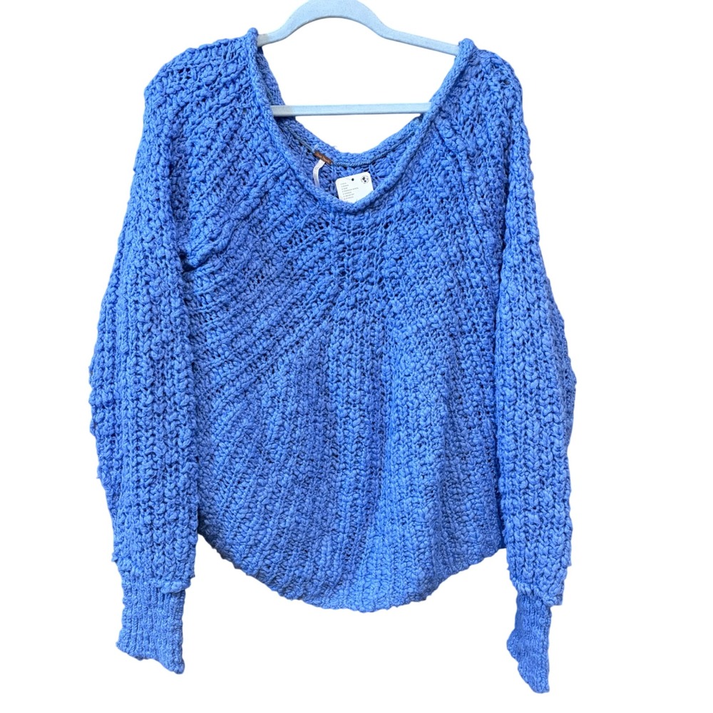 Free People Persian Jewel Indigo Chunky Knit Cotton Sweater Blue retired Med nwt